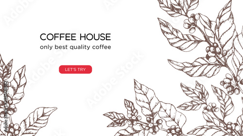 Slika na platnu Vector template for coffee business, coffee house website screen