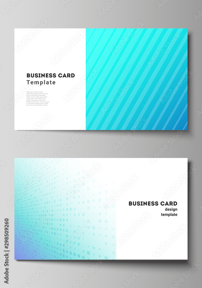 The minimalistic abstract vector illustration of the editable layout of two creative business cards design templates. Abstract geometric pattern with colorful gradient business background.