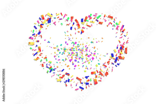 Heart confetti isolated white background. Fall color confetti, heart-shape. Valentine day holiday, romantic wedding border card. Valentines decoration frame. Greeting love design. Vector illustration