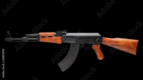 Аssault rifle AK-47 isolated on black. Kalashnikov assault rifle.