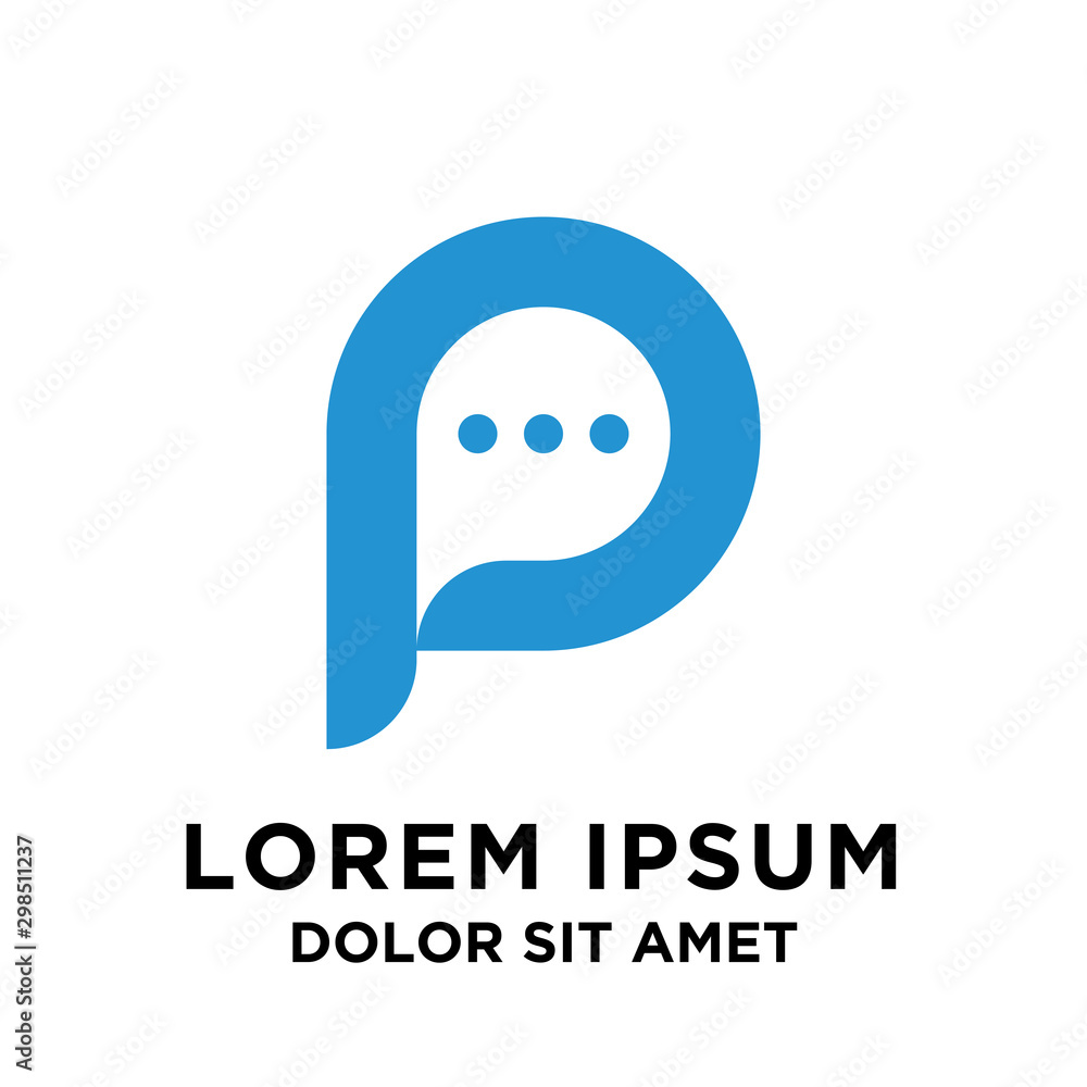 letter P with chat icon combination vector illustration