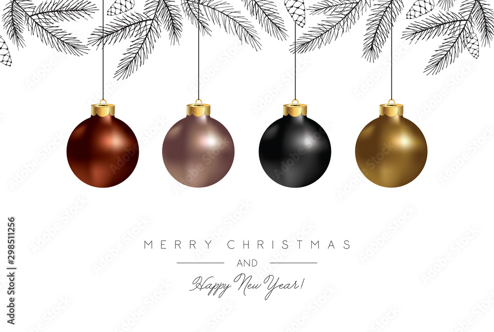 Christmas greeting card with xmas balls and spruce branches. Vector Xmas Elegant Background Christmas greeting card with xmas balls and spruce branches. Vector Xmas Elegant Background