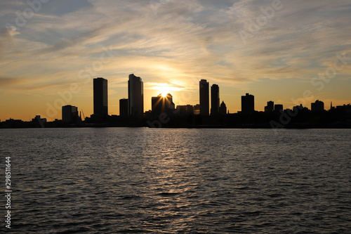 Sunset from lake Michigan looking at Milwaukee.