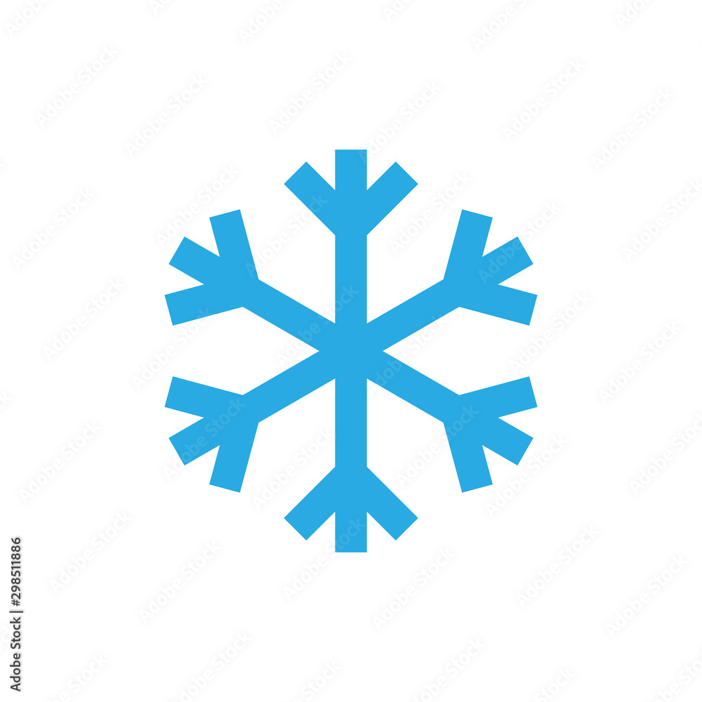 Snowflake icon. Blue silhouette snow flake sign, isolated on white background. Flat design. Symbol of winter, frozen, Christmas, New Year holiday. Graphic element decoration. Vector illustration Snowflake icon. Blue silhouette snow flake sign, isolated on white background. Flat design. Symbol of winter, frozen, Christmas, New Year holiday. Graphic element decoration. Vector illustration