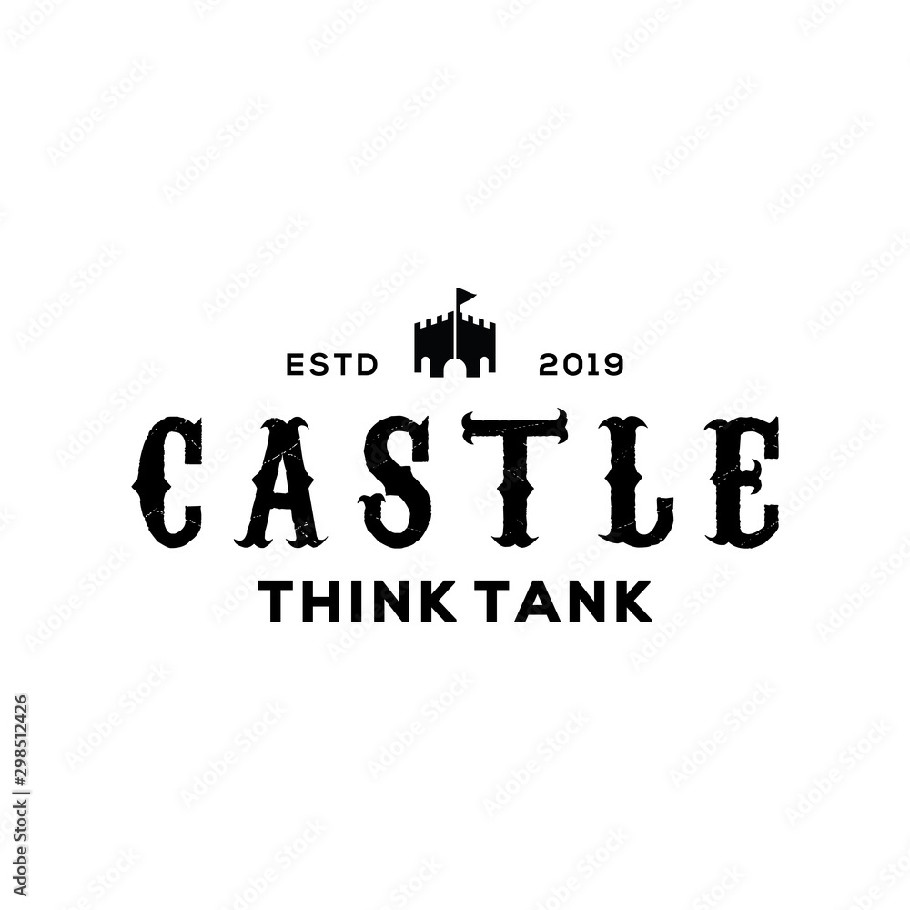 castle logo icon with flags on white background