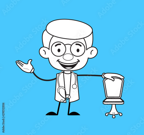 Gynecologist Doctor - Standing with Chair and Gesturing with Hand