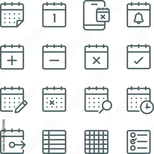 Schedule icons set vector illustration. Contains such icon as event, check list, appointment, calendar, meeting and more. Expanded Stroke