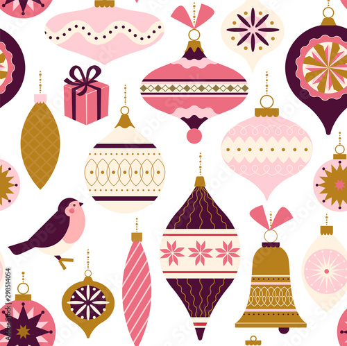 Seamless pattern. Christmas Decor. Can be used for background, wrapping paper, fabric, surface design, cover, and etc.