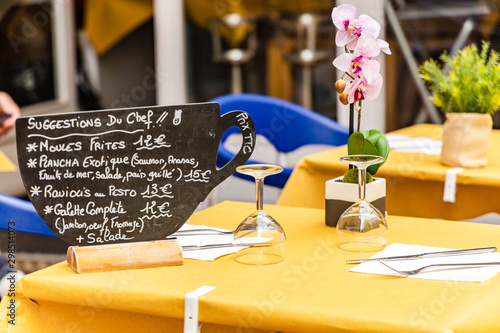 A served table in street cafe