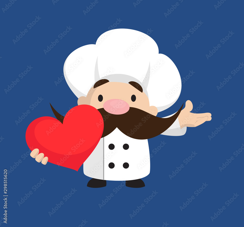 Funny Short Chef - Holding a Heart and Showing with Hand Funny Short Chef - Holding a Heart and Showing with Hand