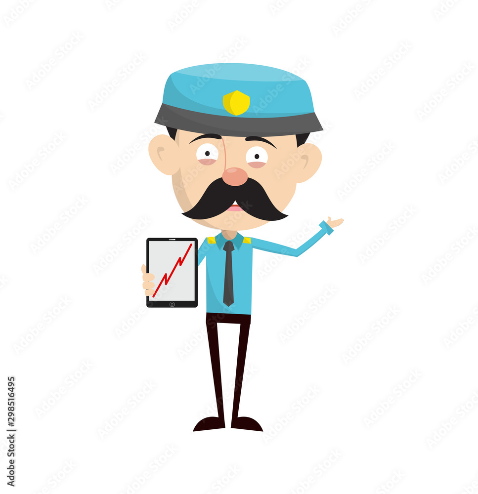 Funny Policeman Cop - Presenting Profit Growing Graph on Tablet