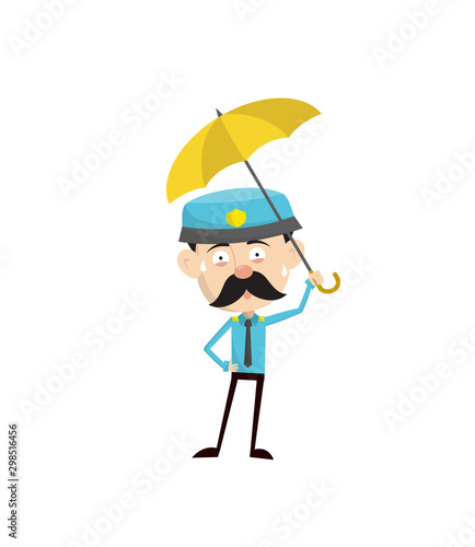 Fényképezés Funny Policeman Cop - Standing with Umbrella