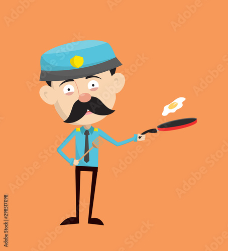 Funny Policeman Cop - Preparing Food