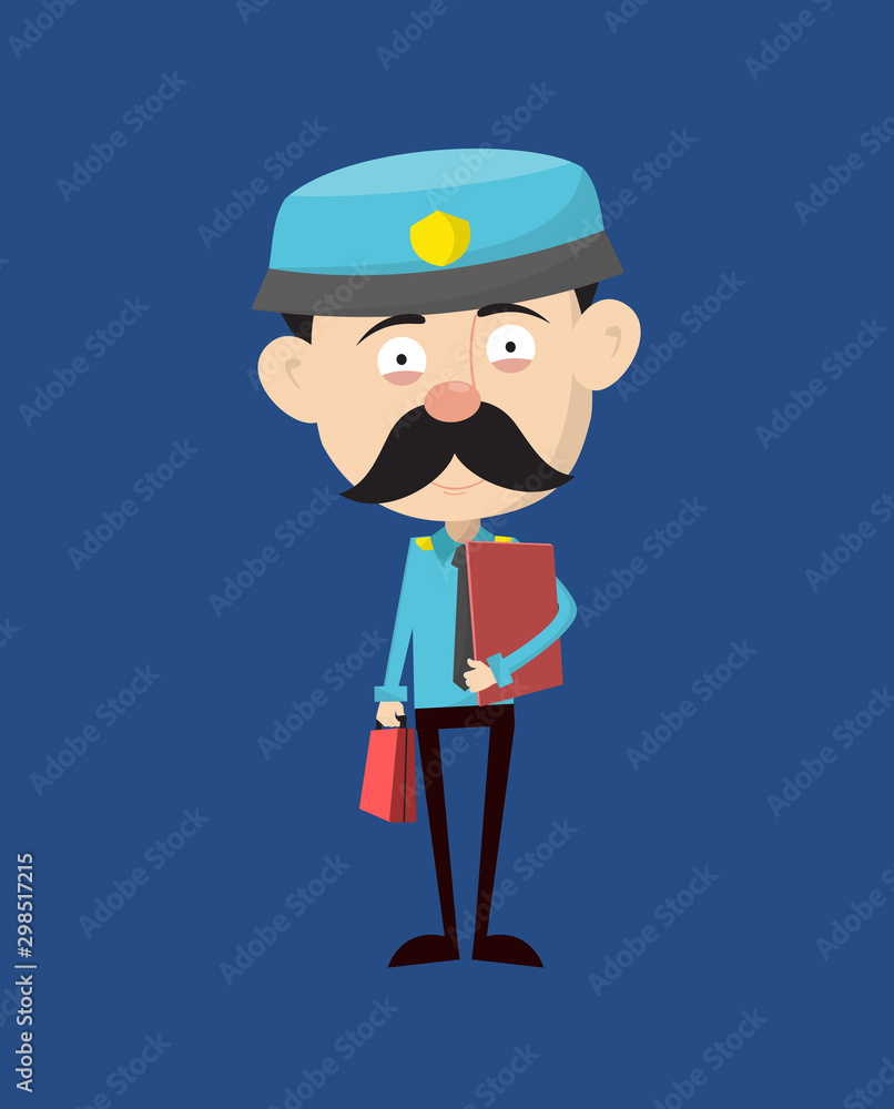 Funny Policeman Cop - Standing with File and Briefcase