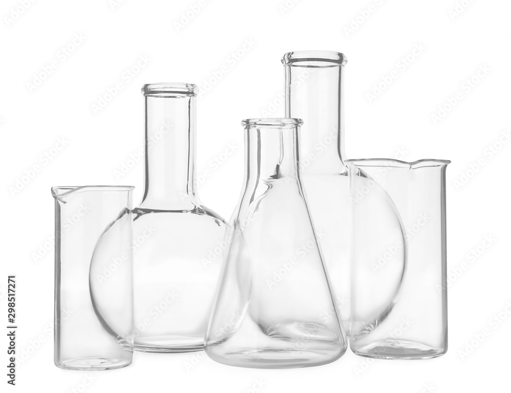 Empty glassware for laboratory analysis isolated on white Empty glassware for laboratory analysis isolated on white