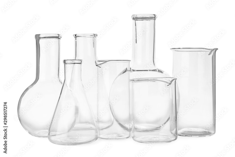 Empty glassware for laboratory analysis isolated on white Empty glassware for laboratory analysis isolated on white