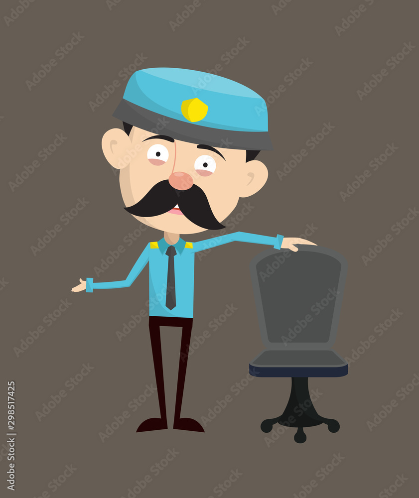 Funny Policeman Cop - Standing with Chair and Gesturing with Hand