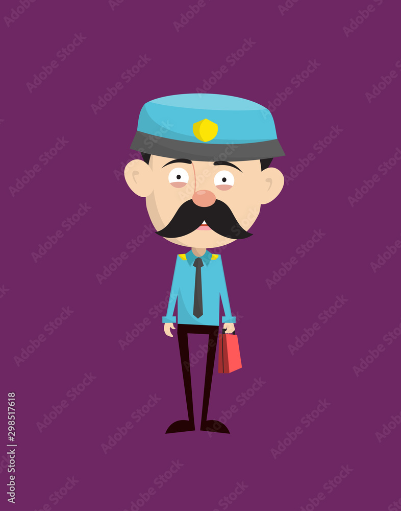 Funny Policeman Cop - Holding a Suitcase and ready to go