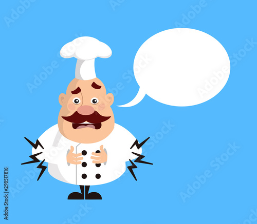 Fat Funny Chef - Feeling Pain in Stomach with Speech Bubble