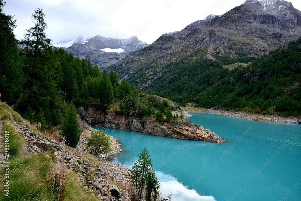 Mountain turquoise lake. Bionaz, Aosta Valley, Italy.