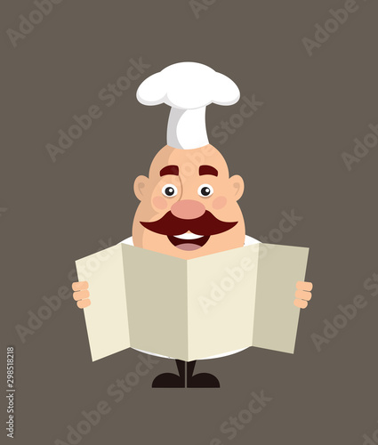 Fat Funny Chef - Holding a Folded Paper Banner