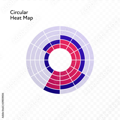 Vector color flat chart diagram icon illustration. Red and blue lines on circular heat map. Round isolated on transparent background. Design element for comparison, statistics, analitics, correlation