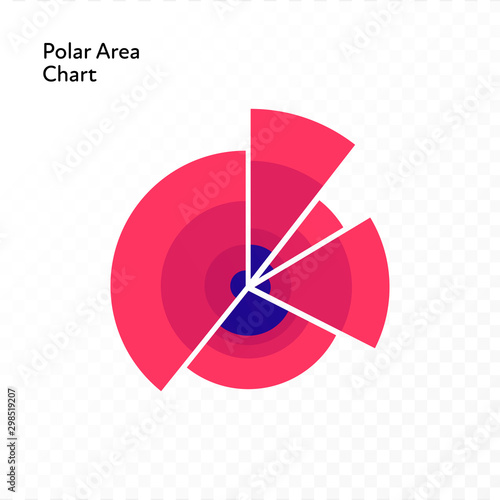 Vector color flat chart diagram icon illustration. Red and blue polar area chart. Round with slices isolated on transparent background Design element for finance, statistics, analitics,ui, report, web