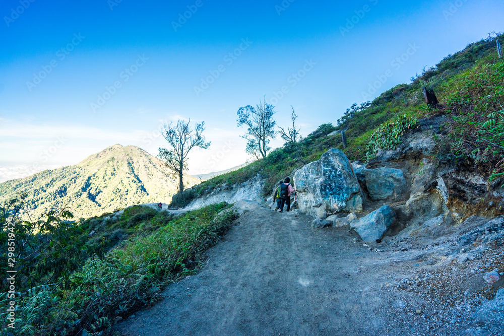 Ijen Volcano on East Java Island of Indonesia Cracked out sulfurous gases Is a very dangerous place But is an ideal tourist destination for adventurers who like excitement Like the wonders of nature