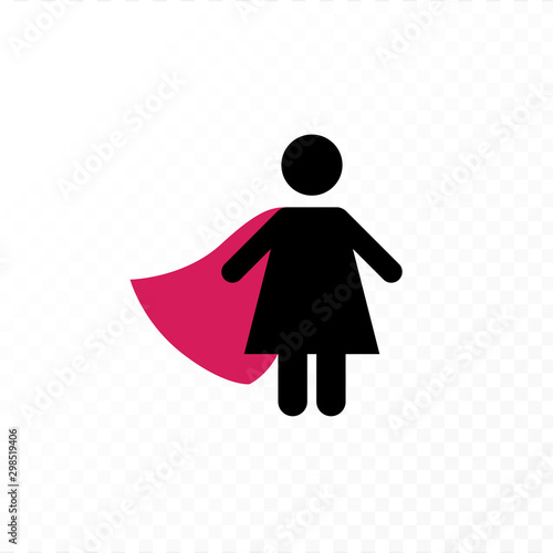 Vector flat woman empowerment illustration. Black superhero women symbol in cap isolated on transparent background. Concept of feminism, superwoman. Design element for banner, poster, web, infographic