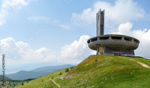 The Monument House of the Bulgarian Communist Party on the Buzludzha Peak of the Balkan mountain range. At the moment, the monument is looted and abandoned.