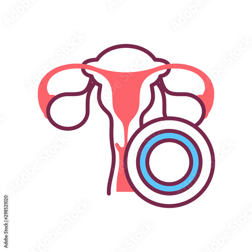 Contraceptive hormonal ring color line icon. Uterus and contraceptive method. Birth control. Safety sex sign. Pictogram for web page, mobile app.