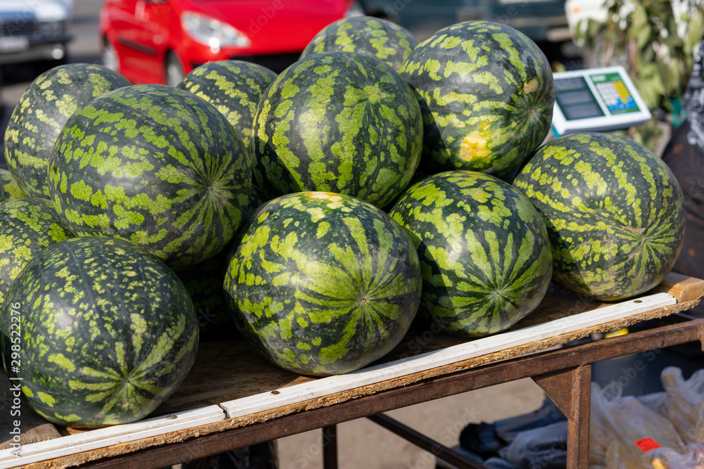 Watermelons at an Autumn Fair for Sale