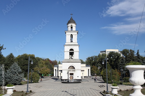 Moldova, Kishinev, October 11, 2017: Bell tower of Nativity Cathedral 