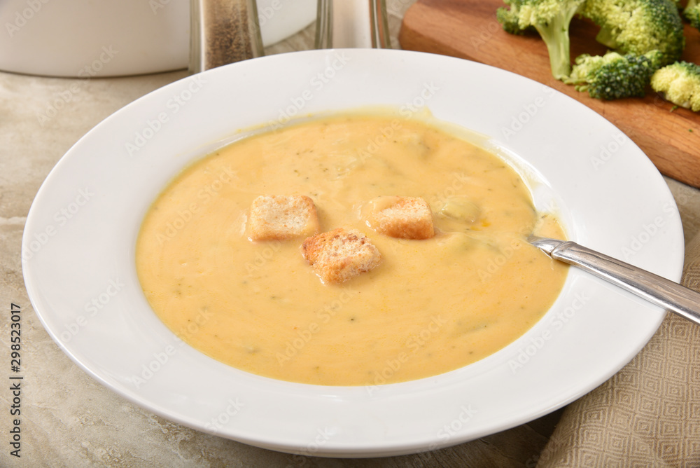 Homemade broccoli and cheese soup