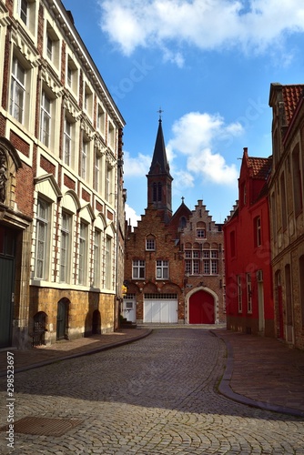 Old cobbles street in the city of Bruges