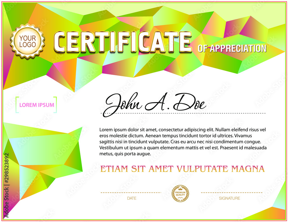 Certificate blank template designed with simple polygonal elements and white background text area