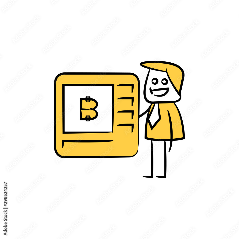 businessman and cryptocurrency concept yellow doodle hand drawn businessman and cryptocurrency concept yellow doodle hand drawn