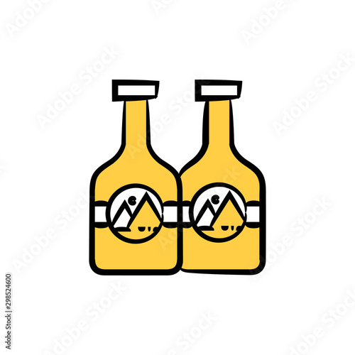 bottle package and brand icon for branding design concept yellow hand drawn