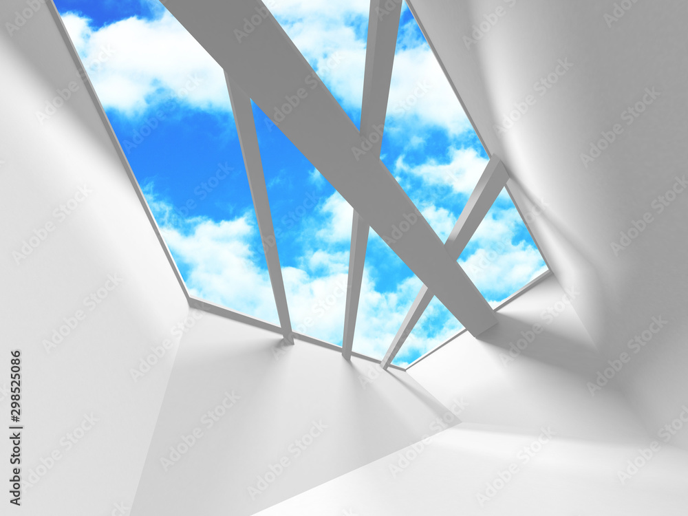 Obraz premium Futuristic White Architecture Design on Cloudy Sky Background