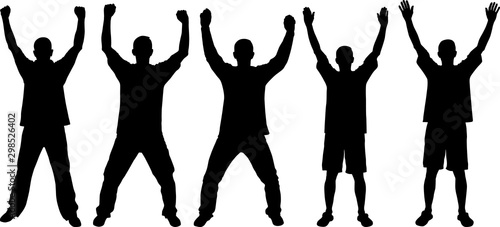 silhouettes of male with arms up