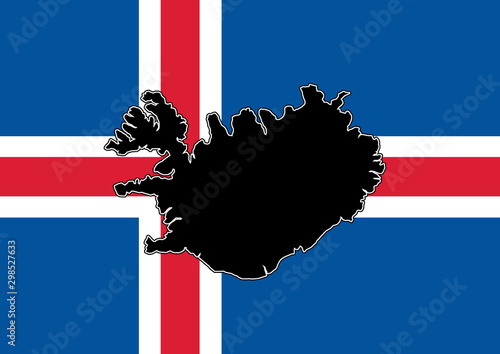 Map of iceland on background of icelandic flag