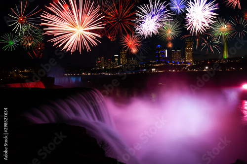 Niagara falls and fireworks celebration show USA