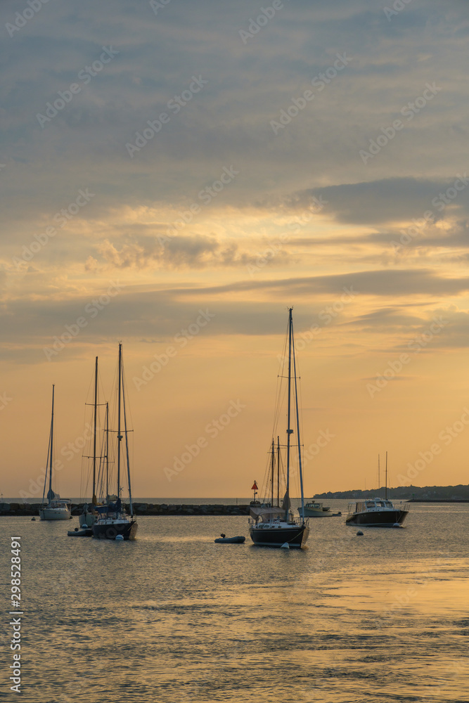 Moored sailboats in a harbor on Martha's Vineyard