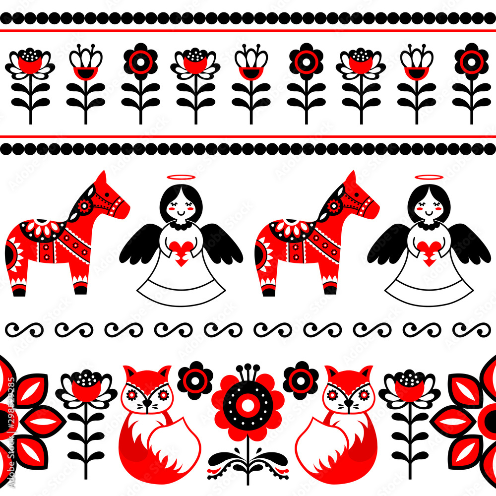 Scandinavian folk art seamless pattern. Scandinavian folk art seamless pattern.