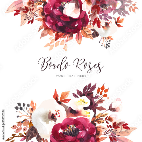 Beautiful bordo roses background in watercolor style