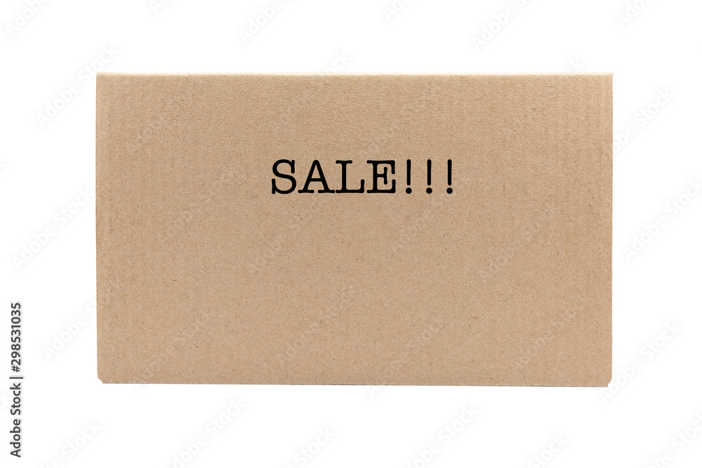 the front side of the cardboard box for parcels from craft with inscription sale isolated on white background, delivery concept, mock up, copyspace the front side of the cardboard box for parcels from craft with inscription sale isolated on white background, delivery concept, mock up, copyspace