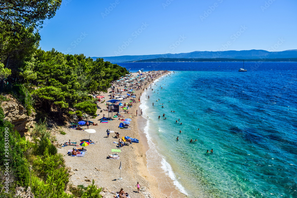 Zlatni Rat beach (Golden Horn), Bol city, Brac island, Croatia.