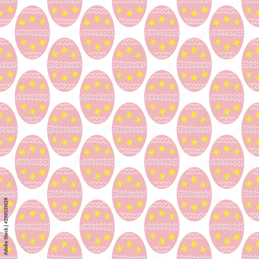 Pink Easter Eggs with Dots and Stripes on a white background. Seamless Pattern Pink Easter Eggs with Dots and Stripes on a white background. Seamless Pattern