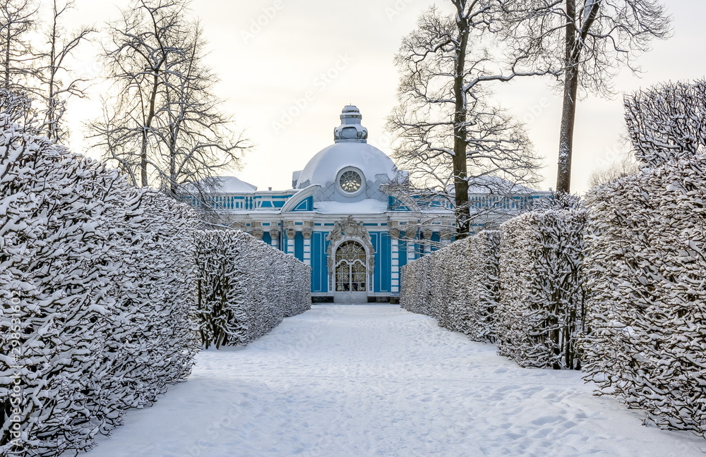 Grotto pavilion in Catherine park in winter, Tsarskoe Selo (Pishkin), St. Petersburg, Russia