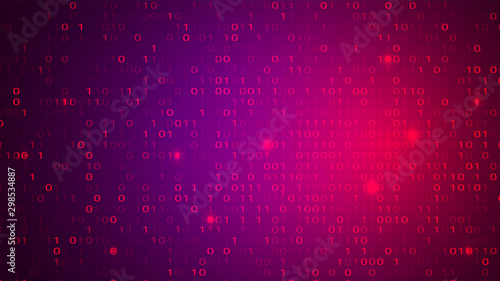 Abstract Cyberspace Red and Violet Background. Digital Binary Code Screen